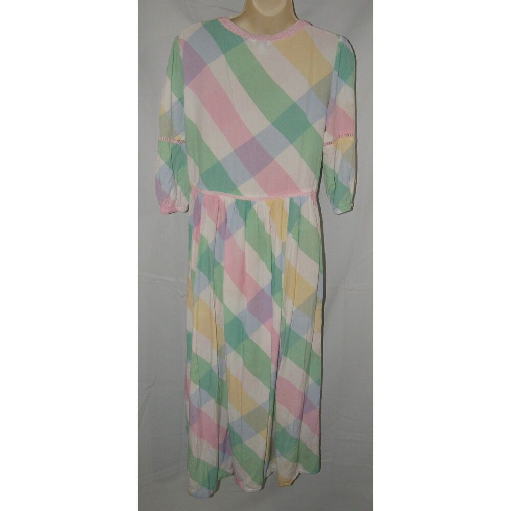 Plaid Pastel Colors Sz Small Church Office or Casual Midi Dress CROWN & IVY - Picture 6 of 7